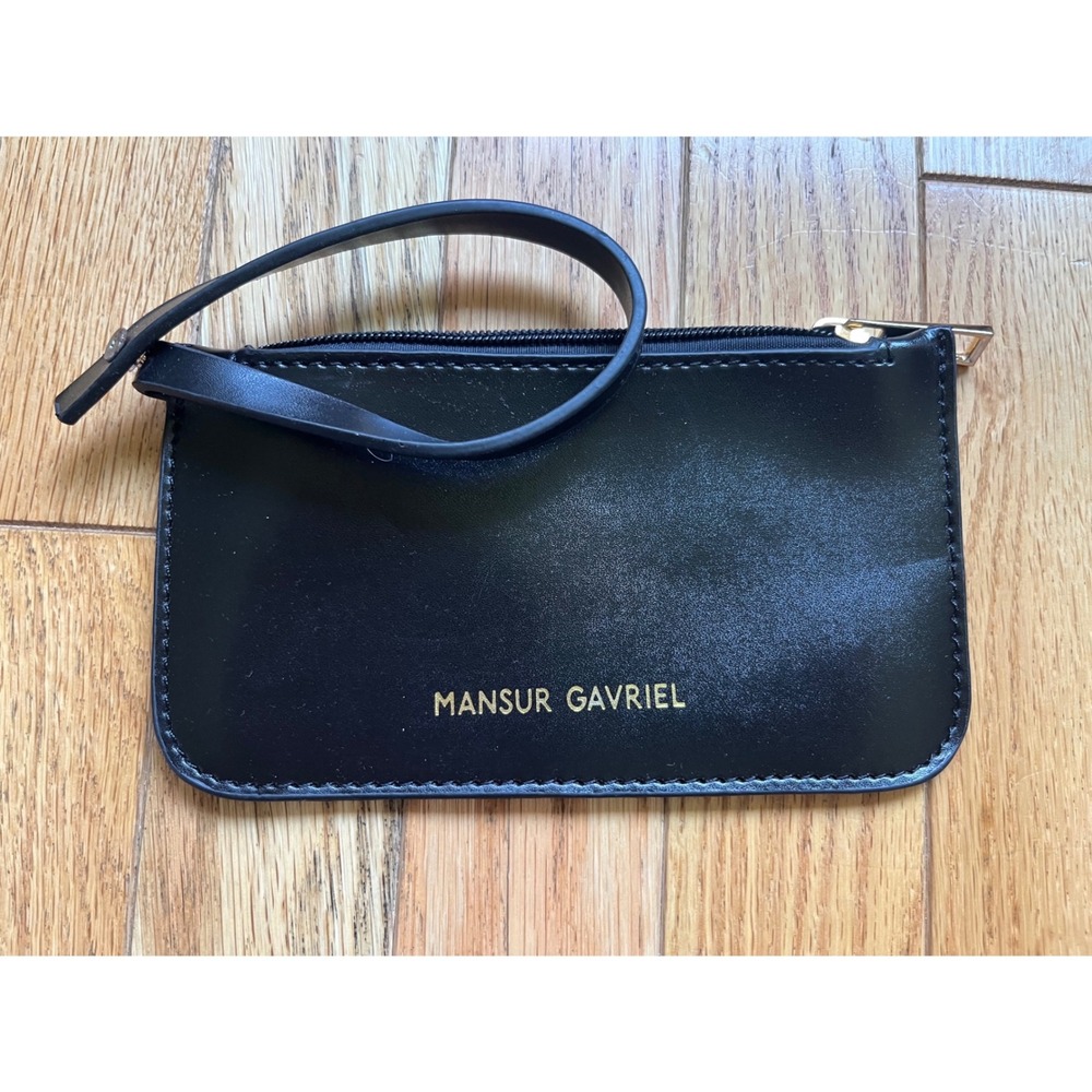 Mansur Gavriel Black Leather Wristlet Pouch Red Interior Gold Logo Zip Clutch